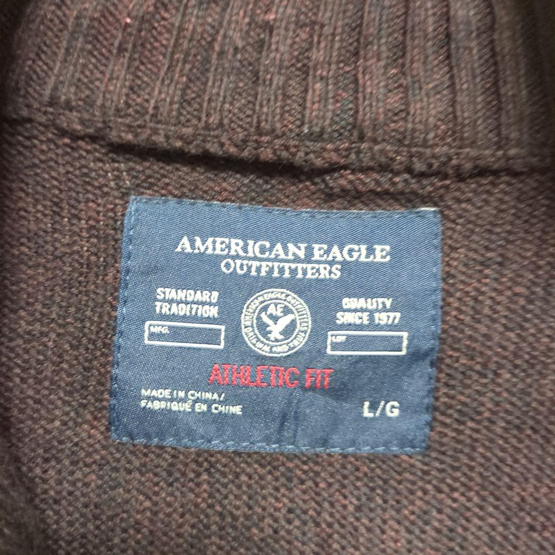 アメリカンイーグル ニット 無地 L 濃い紫 コットン スタンドカラー 長袖 — image 3
