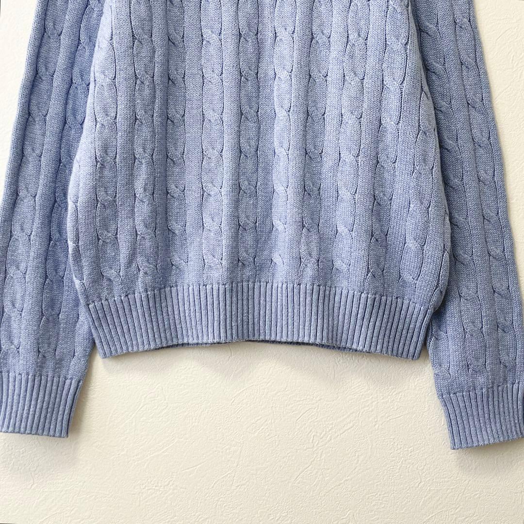【ポロラルフローレン】ケーブルニット コットン クルーネックセーター/美品/水色 — image 5