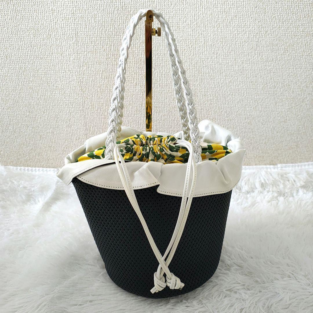 ​【極美品】キタムラ 巾着ハンドバッグ 刺し子×レザー 夏仕様 3回使用のみ — image 2