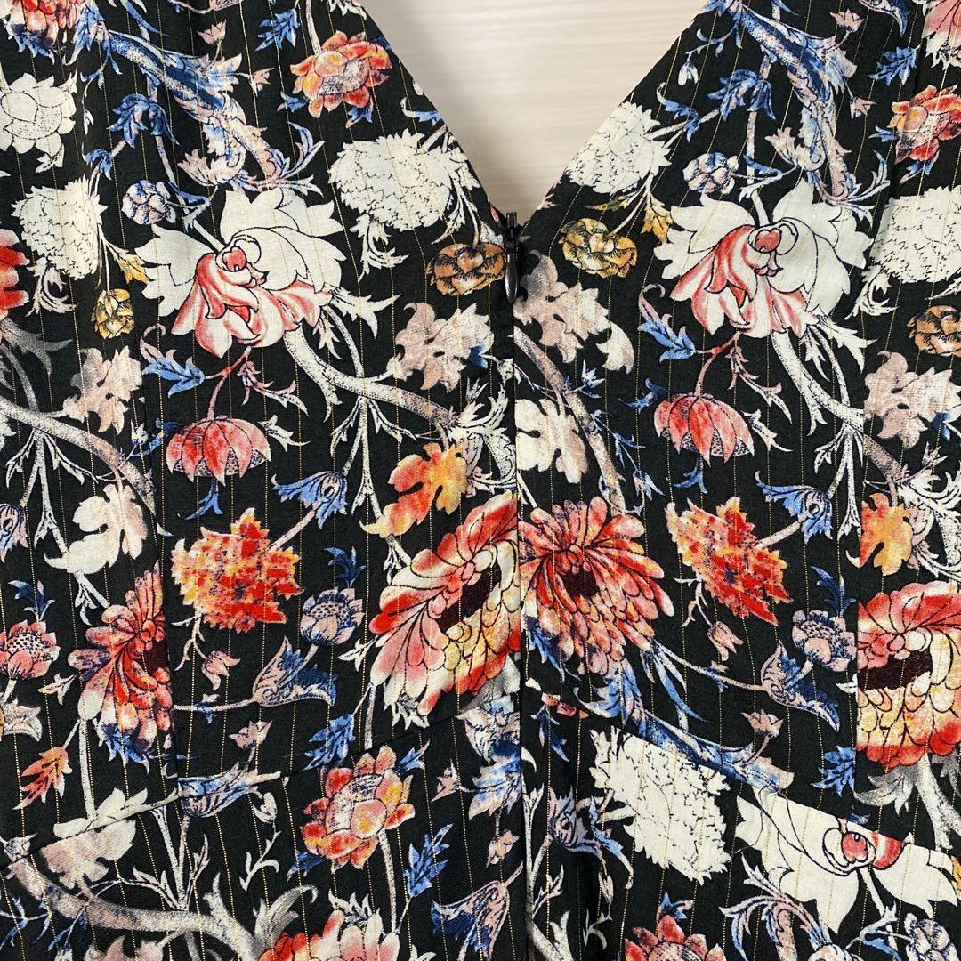 【値下げ】ZARA ザラ 花柄 Vネック ロングワンピース ブラック — image 3