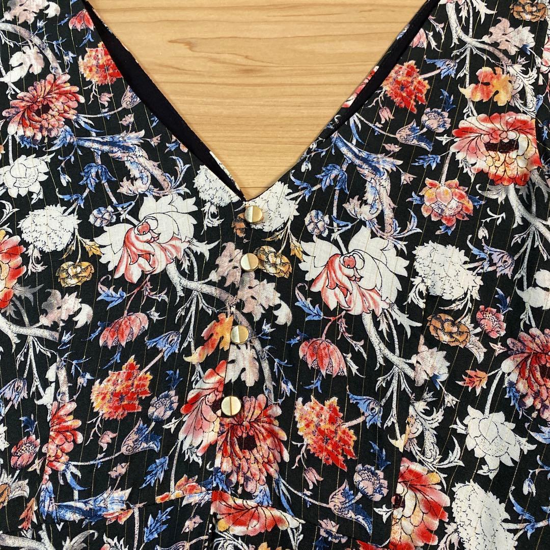 【値下げ】ZARA ザラ 花柄 Vネック ロングワンピース ブラック — image 4