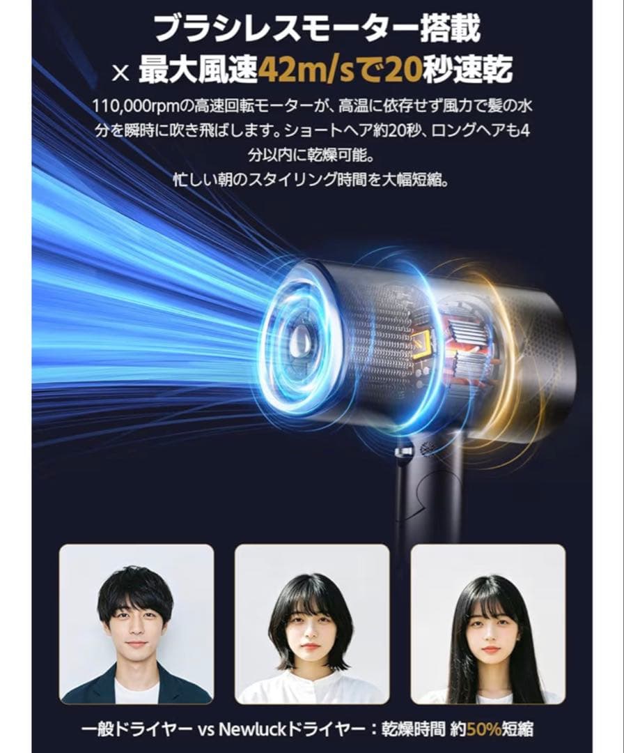 Newluck ヘアドライヤー 本体 折りたたみ式 速乾 — image 5