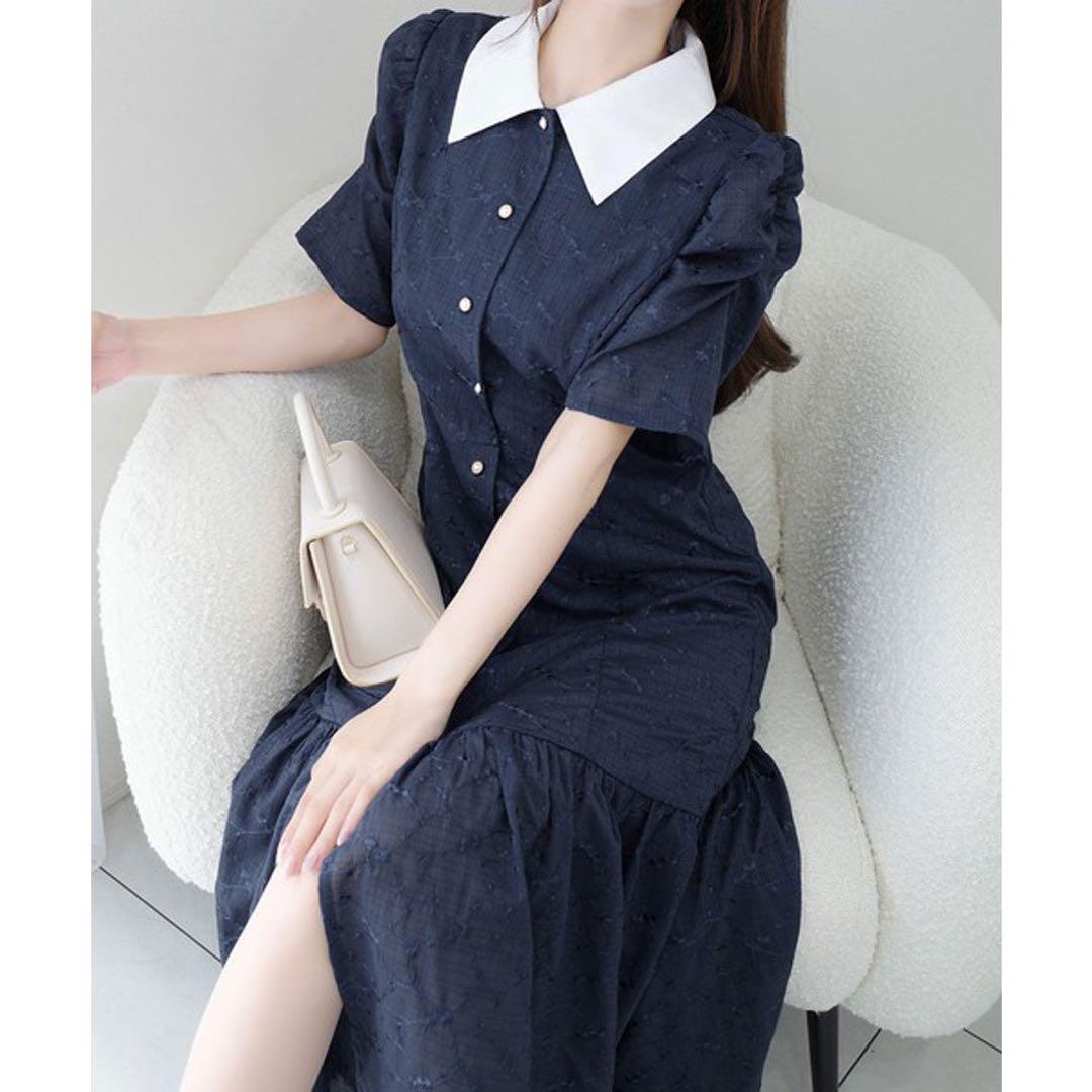 mily bilet 花刺繍ガーゼレトロシャツワンピース　M ネイビー — image 5