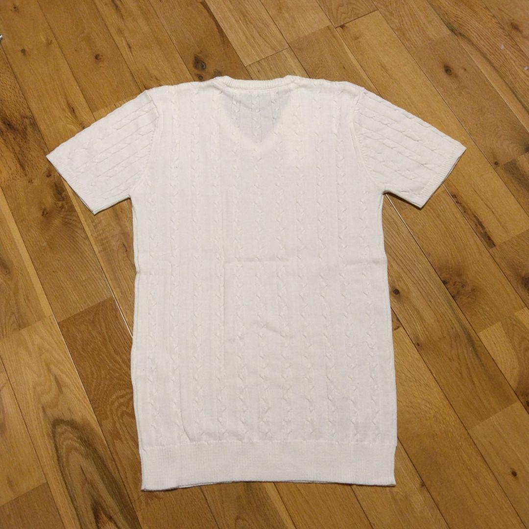 【新品未使用】 MENZ-STYLE Vネック半袖ニット M ホワイト綿100% — image 2