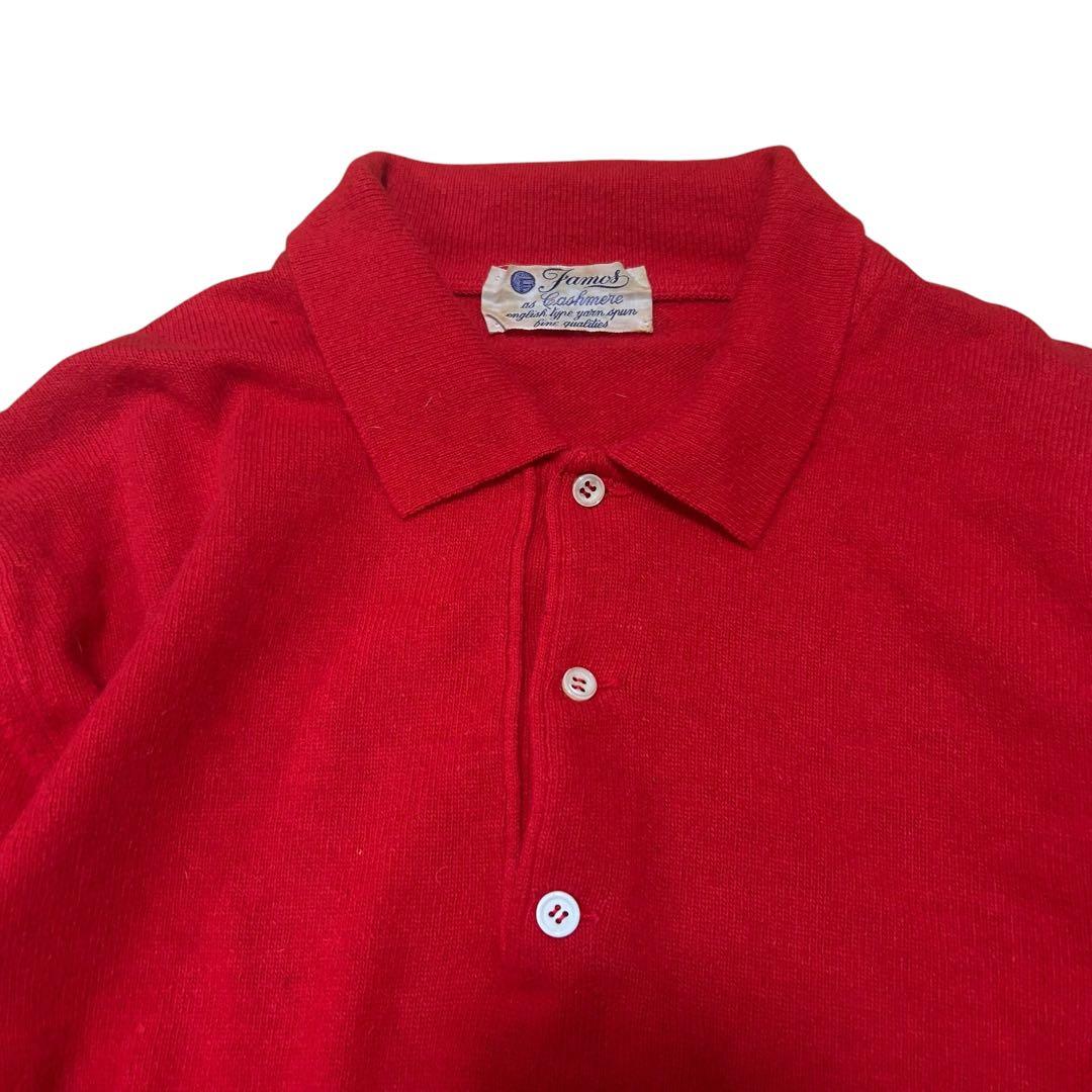 70s vintage ボタン ポロニット レッド — image 2