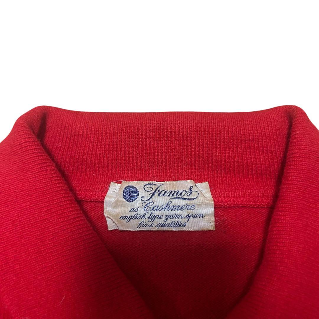 70s vintage ボタン ポロニット レッド — image 3