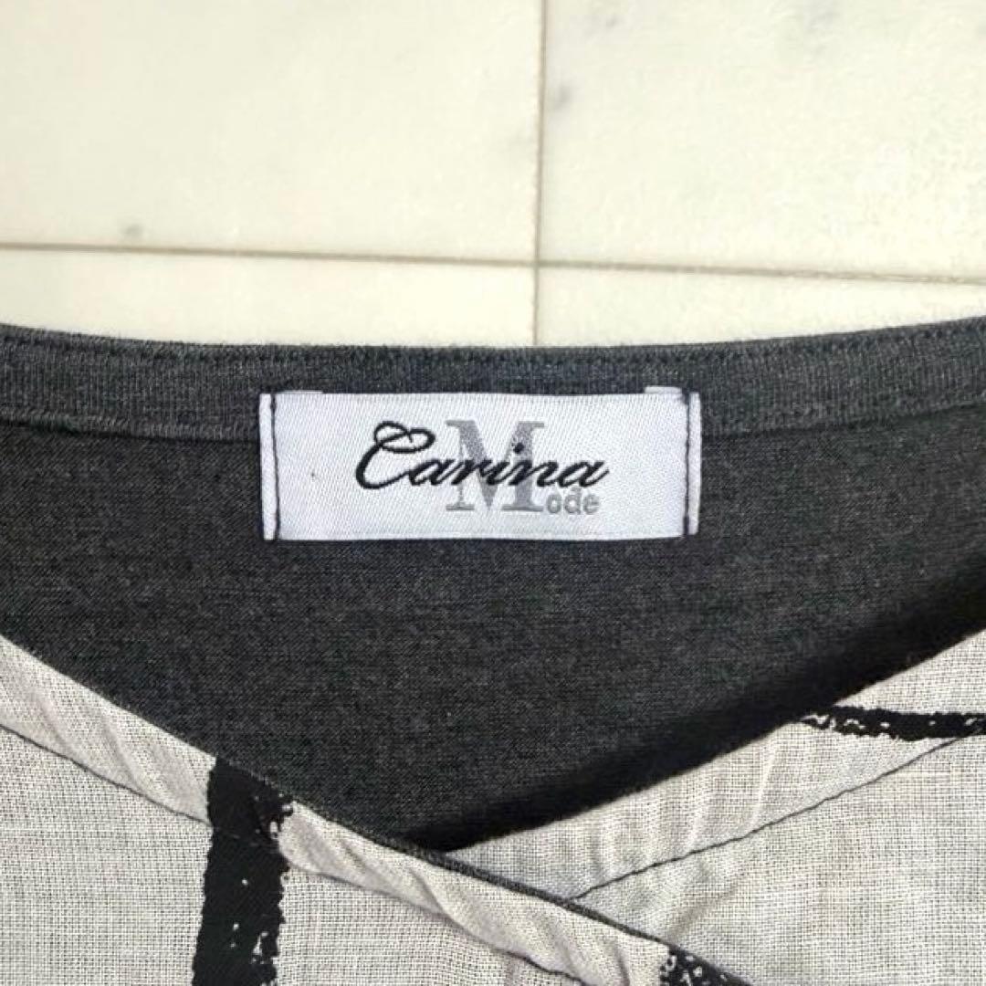 【美品】Carina Mode チュニック M〜L グレー 総柄 切替 ゆったり — image 4