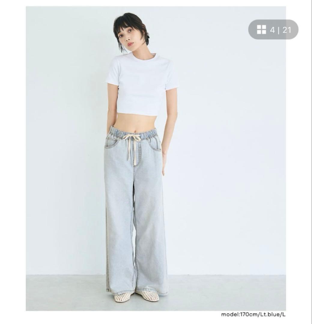 【Mサイズ】coca サマーデニムワイドパンツ　ライトブルー — image 3