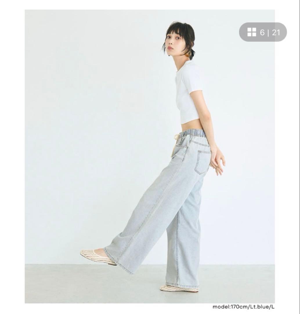 【Mサイズ】coca サマーデニムワイドパンツ　ライトブルー — image 5