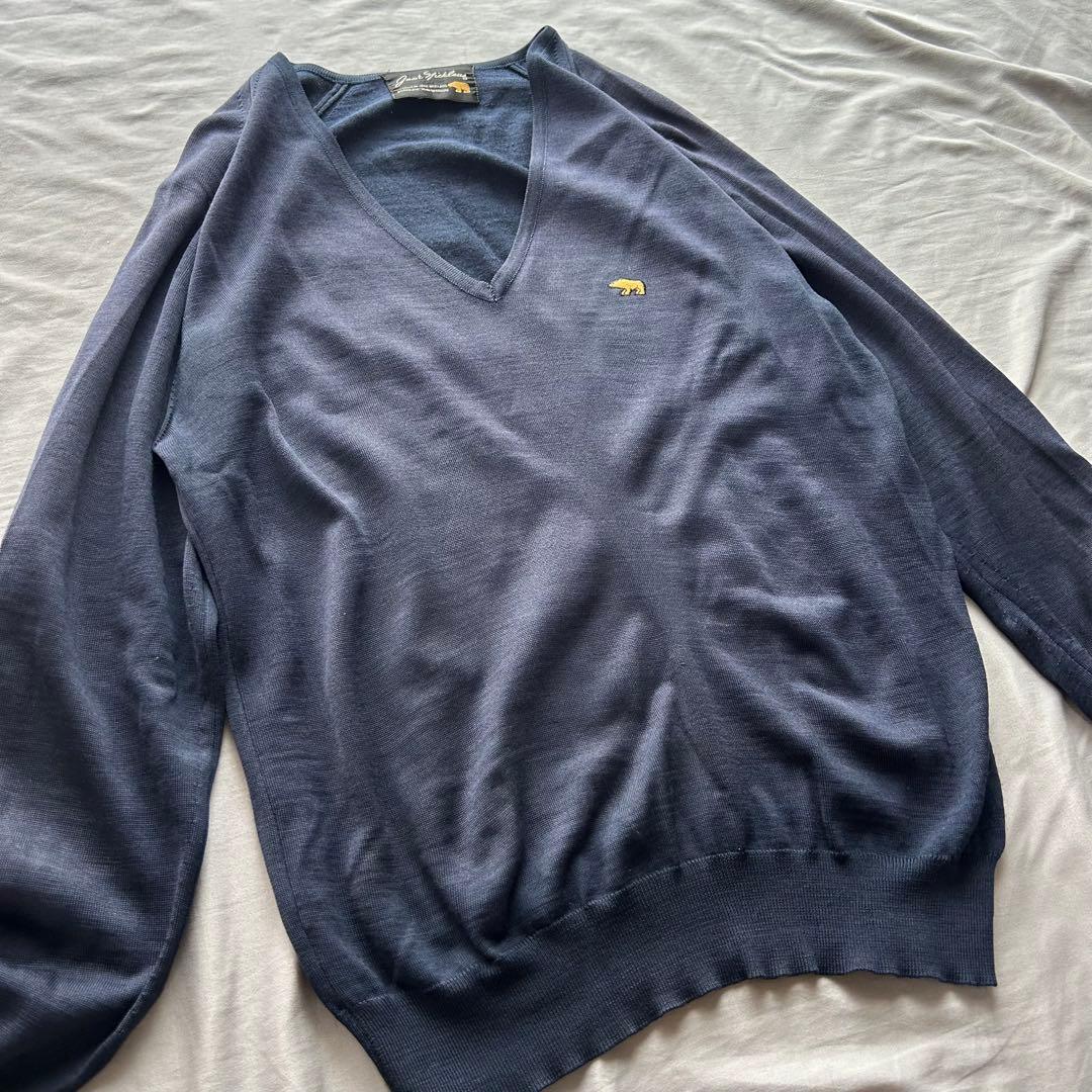 レトロ古着 Jack Nicklaus Vネック セーター ゴールデンベア 紺 — image 2