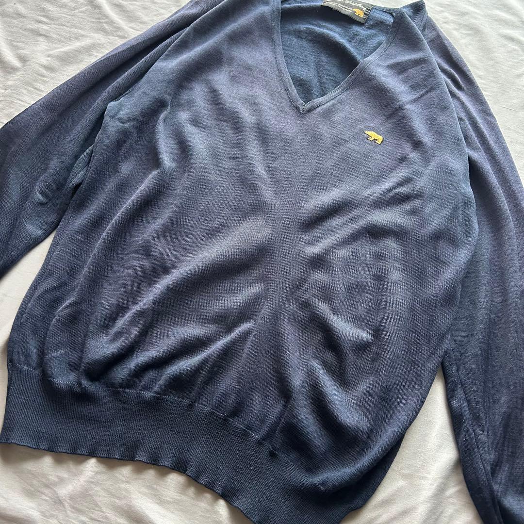 レトロ古着 Jack Nicklaus Vネック セーター ゴールデンベア 紺 — image 3