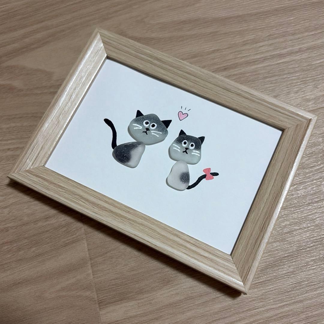 シーグラスアート 猫　ハート — image 2