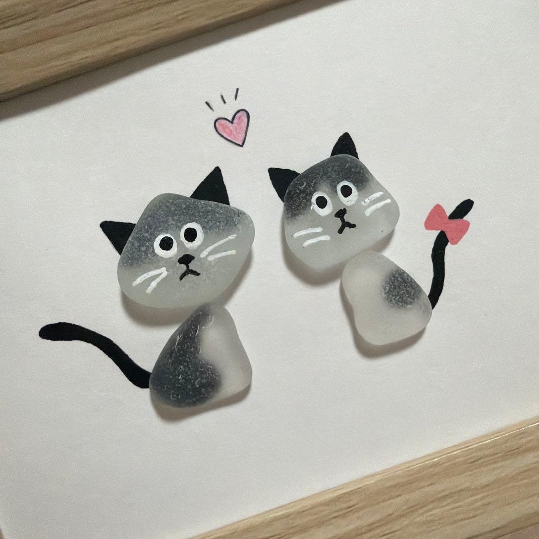 シーグラスアート 猫　ハート — image 3