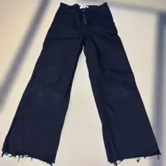 ブラックデニム ワイドレッグ デニムパンツ フリンジ仕上げ — image 1