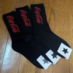 韓国靴下☆レディースソックス☆フリーサイズ☆Coca-Cola☆黒3足セット — image 1
