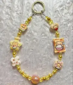 【ハンドメイド】くま スイーツ スマホストラップ キーホルダー 黄色　大人可愛い — image 1