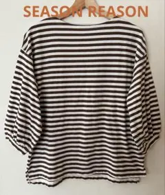 SEASON REASON しまむらボーダー Tシャツ 茶 ブラウン L — image 1