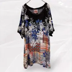 【美品】Johnny Was ジョニーワズ バンブー混 チュニック 花柄チェック — image 1