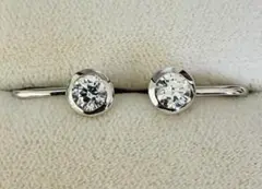 【美品】SILVER シルバー 一粒石 イヤリング ネジバネ式 7mm 覆輪留め — image 1