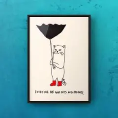 ★A4フレーム付き★オリジナル アートポスター RAIN CAT 猫 インテリア — image 1