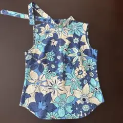 ブルー系 花柄 ノースリーブ ハイネック リボン付き — image 1