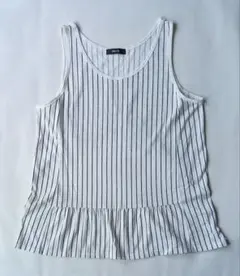 COMME CA ISM　ストライプ　ノースリーブ　ペプラム　トップス　L　美品 — image 1