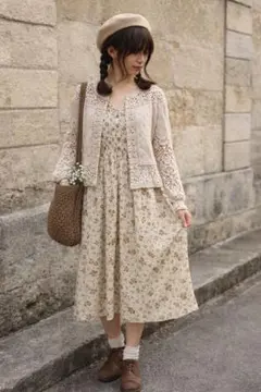 【訳あり】idana レトロカントリー 花柄レース コットンカーディガン — image 1