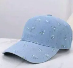 【 新品 】小花柄 ベースボールキャップ 花柄 淡色　デニム 夏 フリーサイズ — image 1