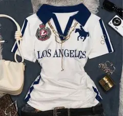 Los Angeles 半袖ポロシャツ ホワイト/ブルー — image 1