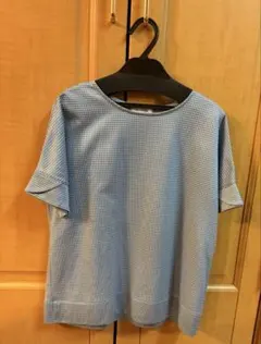 エレメントオブシンプルライフ 水色 チェック柄 Tシャツ Lサイズ — image 1