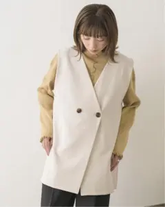 RETRO GIRL　ノーカラーゆるベスト　エクリュ　サイズフリー　レトロガール — image 1