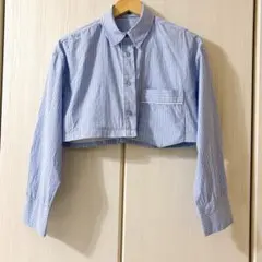 EMODA 2WAY ストライプ 水色 長袖シャツ クロップド(FREE) — image 1