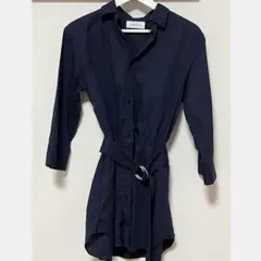 ミラオーウェン　シャツ　チュニック　トップス　ネイビー　紺 — image 1