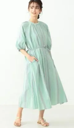 BEAMS HEART コットン100% ストライプワンピース — image 1