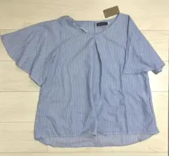 ブラウス　L サイズ ボーダー 白✖️青 水色 — image 1