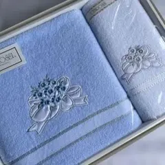 未使用 CENROSSI バスタオル・フェイス タオル花柄刺繍 ブルー ホワイト — image 1