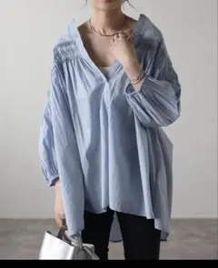 Bonjour Sagan シャツ　インド綿　ピンタック　ブラウス — image 1