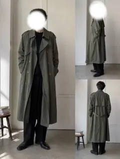 ヴィンテージ オリーブグリーン ロングトレンチコート ダブルボタン ミリタリー — image 1