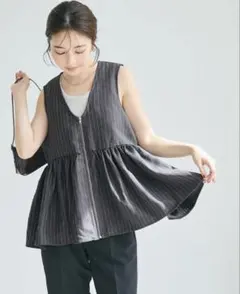 Coca ヘリンボーンストライプジップベスト グレー Lサイズ② — image 1