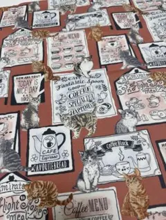 CoCoLand猫カフェ柄オックス生地110cm×50cmブラウン地 — image 1