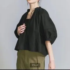 極美品✨️BEAUTY&YOUTH 麻コットンドビー Vネックチュニック 黒 — image 1