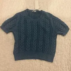 GU ケーブルクルーネックセーター 半袖 ブルー XL — image 1