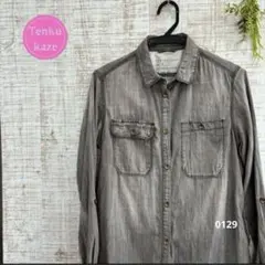 SALE ロング丈ダンガリーシャツ　ロールアップ　レディース　デニム — image 1