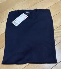 新品　UNIQLO スーピマコットン クルーネックセーター ネイビー M — image 1