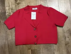 TINA:JOJUN ティーナジョジュン半袖 ニットレッド M 新品タグ付き — image 1