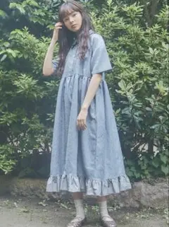 merry jenny bearジャガードシャツワンピース（ブルー） — image 1