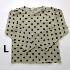 レトロ　ドット長袖 カットソー L 水玉　ベージュ ネイビー — image 1