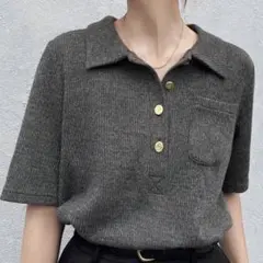 リブニット ポロシャツ 半袖 グレー　SHEIN — image 1