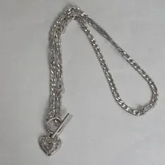 No.1675 ラスト2 オールステンレス　シルバー　ハート　ネックレス — image 1