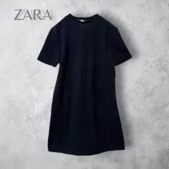 【ZARA ザラ】　コットンニットワンピース　ミニ丈　ブラック　S 半袖 — image 1